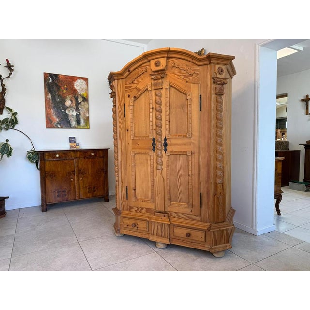 Charming, partially solid wood farmhouse wardrobe. Dimensions: Height x Width x Depth 188 x 135 x 69 cm. For sale is a...
