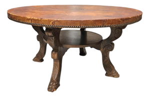 Mid-Century Coffee Table in Wood and Cognac Leather