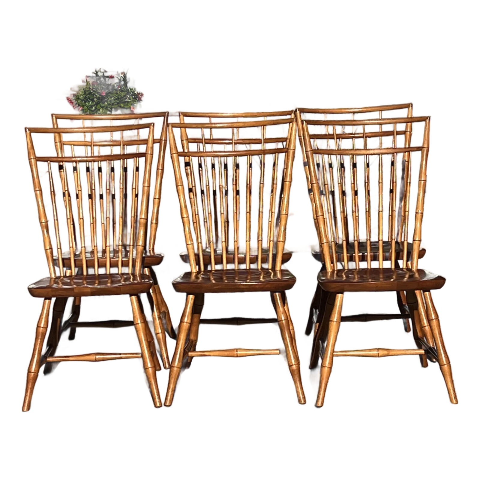 1990s Nichols & Stone Birdcage Windsor Dining Chairs, Bamboo Look