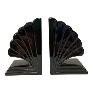 Fitz & Floyd Black Deco Fan Bookends Pair For Sale