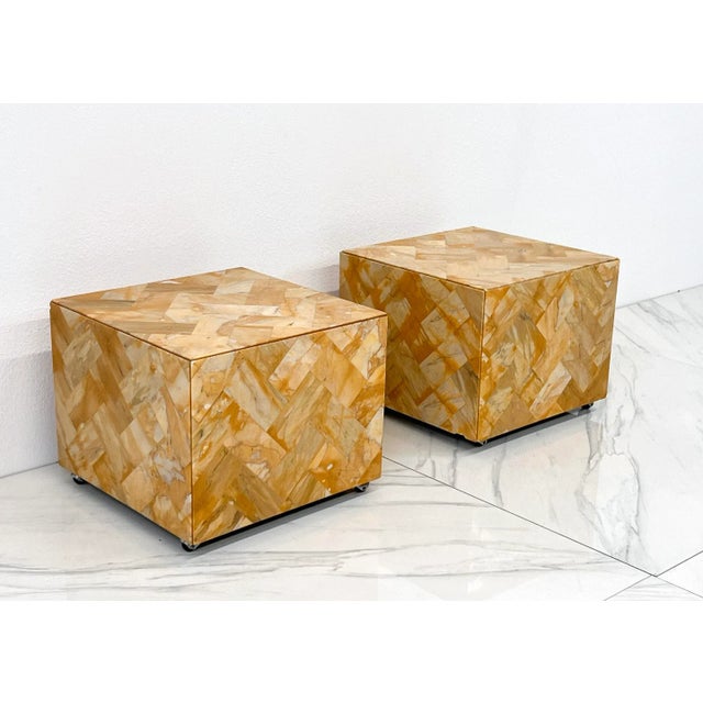 1970's Herringbone Onyx Pedestal Cocktail Tables, a Pair For Sale In Los Angeles - Image 6 of 11