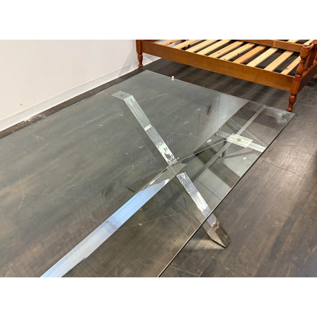 Chrome X-Base Dining Table With Tempered Glass Top For Sale - Image 4 of 12