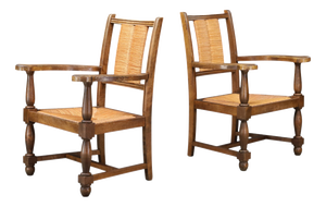French Oak and Rush Armchairs in the style of Charles Dudouyt, France, 1940, Set of 2