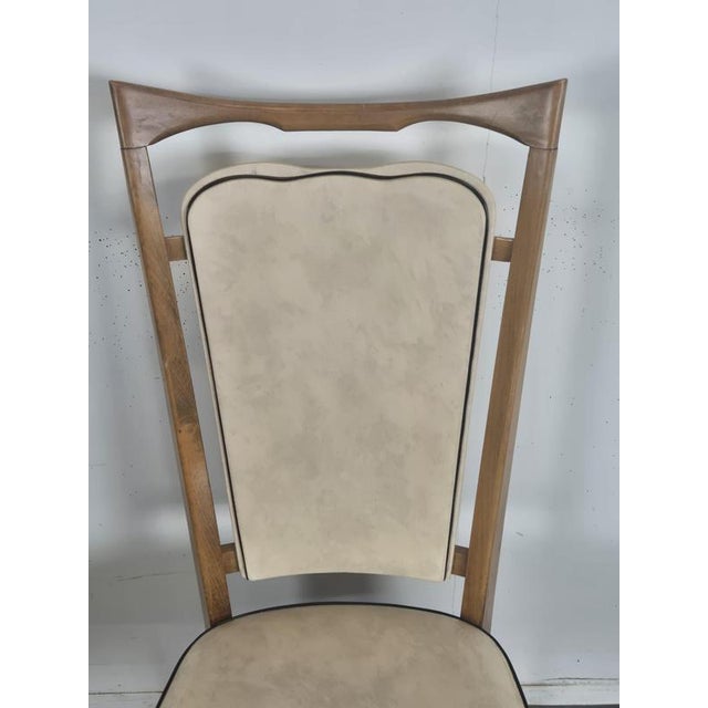 Wood High-Backed Chairs with Cream-Colored Faux Leather Upholstery, 1950s, Set of 6 For Sale - Image 7 of 8