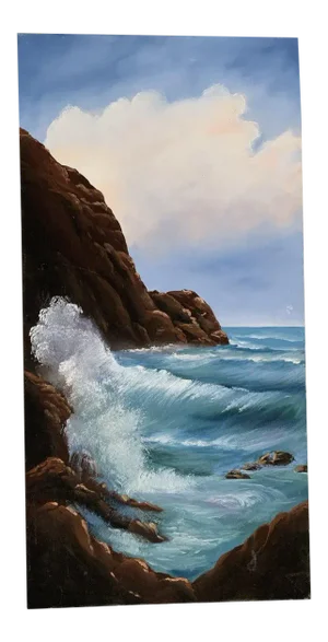 30" Tall Ocean Waves Vintage Original Unframed Acrylic Painting