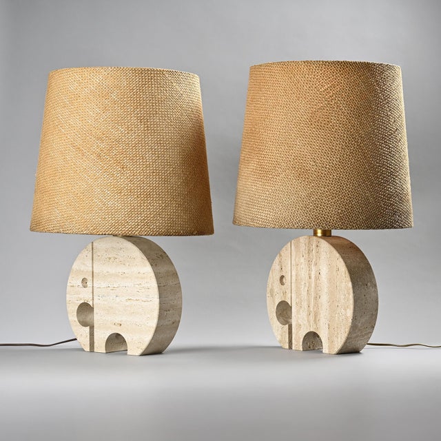 Vintage Elephant Table Lights in Travertine by Fratelli Mannelli, 1970, Set of 2, in Restored conditions. Designed 1970 to...