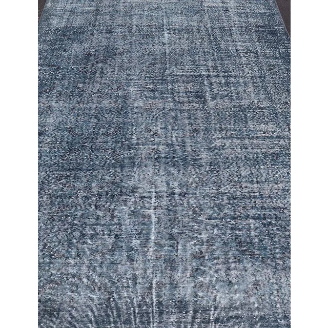 Contemporary Mid 20th Century Vintage Overdyed Turkish Oushak Rug With Floral Design in Charcoal and Blues For Sale - Image 3 of 13
