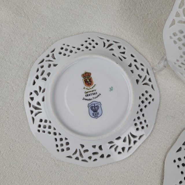 Ceramic Early 20th Century Schumann Germany Chateau Dresden Empress Reticulated Saucers - Set of 3 For Sale - Image 7 of 10