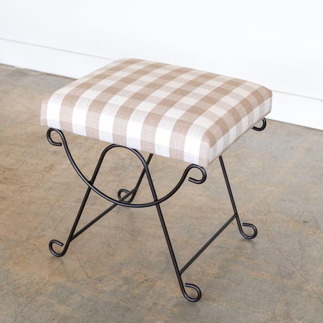 Panoplie Iron Loop Stool, Tan Gingham For Sale In Los Angeles - Image 6 of 9