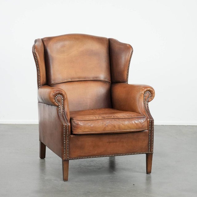 Sheepskin Leather Wing Chair For Sale - Image 17 of 17