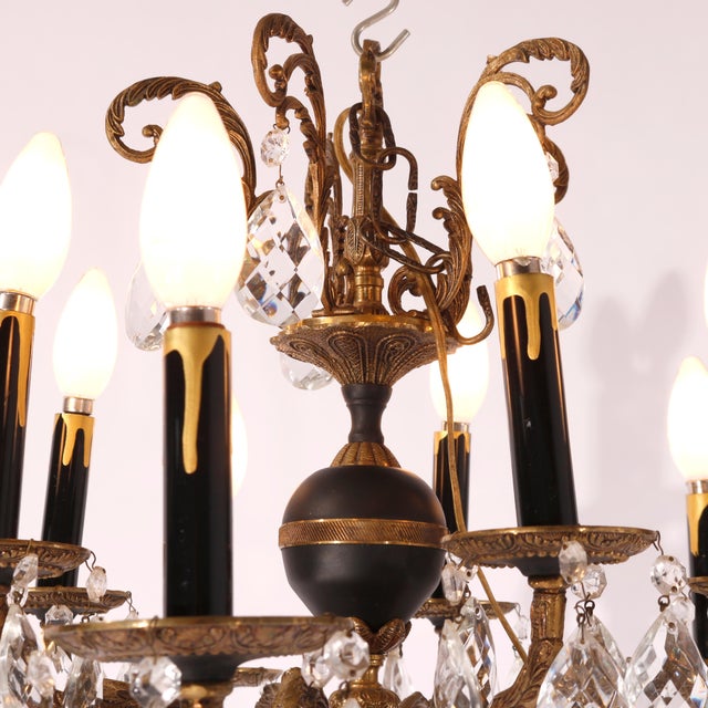 French Empire Ebonized & Gilt Metal Chandelier 1930 For Sale - Image 10 of 12