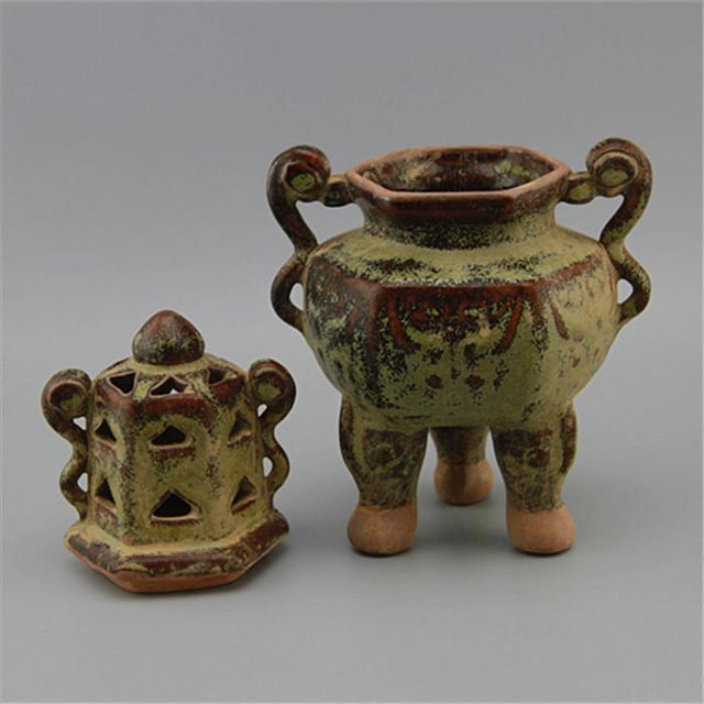 Early 21st Century Tea-Dust Glazed Tripod Incense Burner With Pierced Lid For Sale - Image 5 of 5