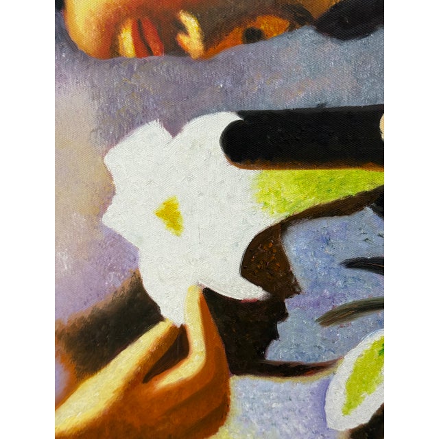 Paper Gia Dinh Bac Chien Tang "Young Women With a Lilies" Reproduction Print, Framed For Sale - Image 7 of 12