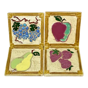 Vintage Glazed Clay Fruit Tiles