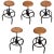 A set of five vintage American bar stools of black and chrome tubular metal, each stool with round swivel seat of wood,...