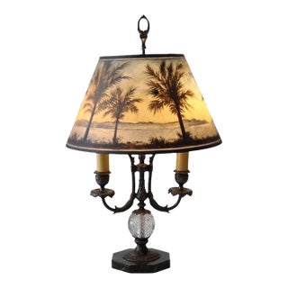 1910s Rare Antique Pairpoint Arts & Crafts Reverse Painted Moonlit Bay Landscape Lamp For Sale