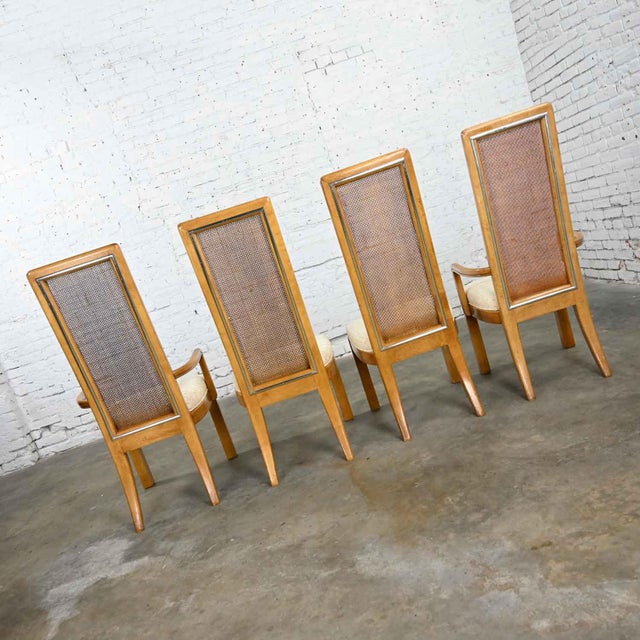 Late 20th Century Modern Campaign Style Dining Chairs Light Wood & Cane by American of Martinsville, Set of 4 For Sale - Image 10 of 16