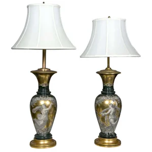 Classical Design Reverse Glass Lamps - Pair