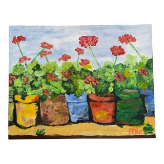 Original "Geranium Row" Impasto Acrylic Painting by M. Miller For Sale