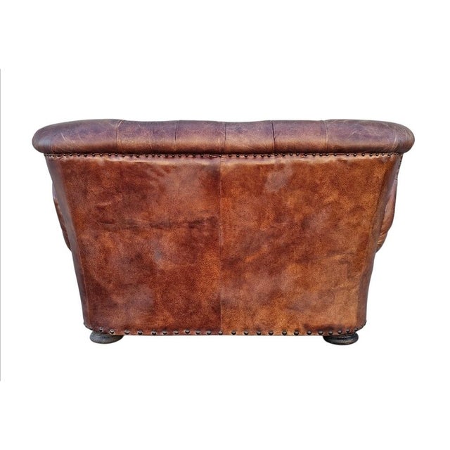 5 Foot Restoration Hardware Churchill Tufted Leather Sofa Loveseat For Sale - Image 9 of 18