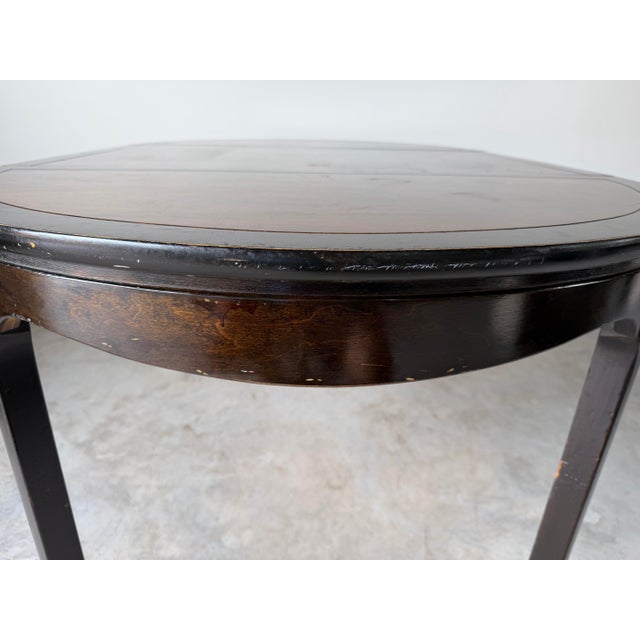Vintage Asian-Style Black Lacquer Wood Round-to-Oval Extension Dining Table For Sale - Image 15 of 18