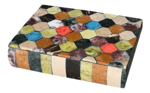 Polychrome Semi-Precious Stone Hexagonal Inlaid Box, 20th Century