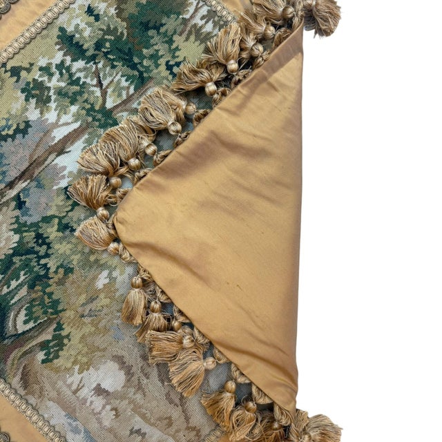 1930s French Silk Aubusson-Style Landscape Cushion Cover, 20" X 20" For Sale - Image 5 of 5