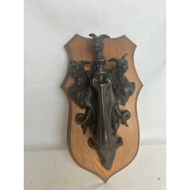 Antique Brass Gargoyle Door Knocker For Sale - Image 4 of 5