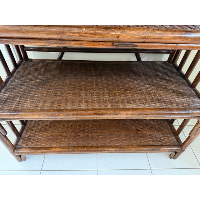 Late 20th Century Vintage McGuire-Style Rattan & Woven Cane Étagère For Sale - Image 5 of 12