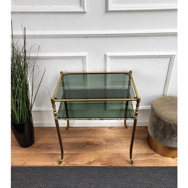 1980s Hollywood Regency Brass and Smoked Glass Console Table by Milo Baughman, 1980s For Sale - Image 5 of 7