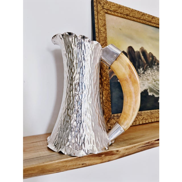 English Antique English Silver Plate & Horn Pitcher For Sale - Image 3 of 10