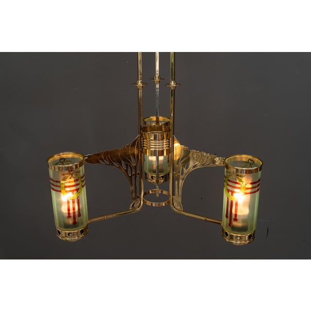Jugendstil Chandelier with Painted Opaline Glass Shades, Vienna, 1908 For Sale - Image 13 of 18
