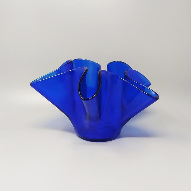Blue Vase Fazzoletto in Murano Glass by Dogi, Italy, 1970s, in Flawless conditions. Designed 1970 to 1979