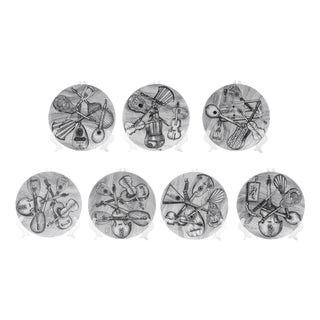Vintage Plates from the Series Musical Instruments by Piero Fornasetti, Set of 7 For Sale