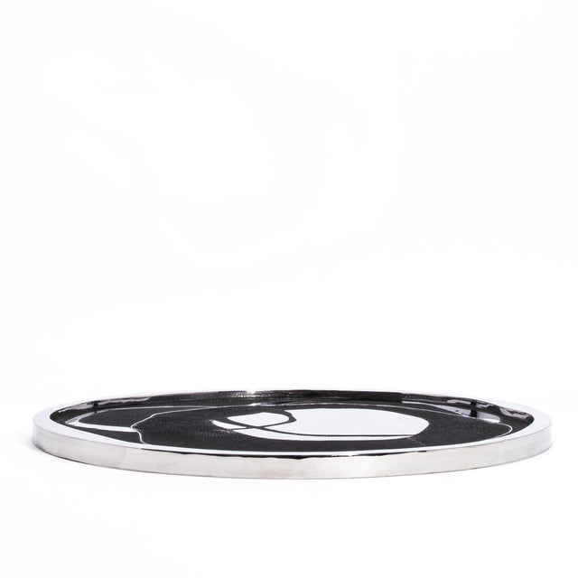 R & Y Augousti Round Shagreen Tray With Polished Stainless Steel by R&y Augousti For Sale - Image 4 of 5