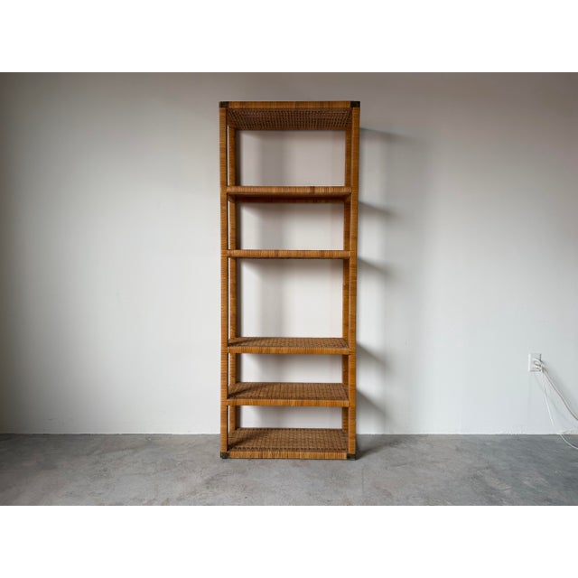 Vintage Coastal Bielecky Brothers-Style Wrapped Rattan Six-Tier Etagere For Sale In Miami - Image 6 of 13