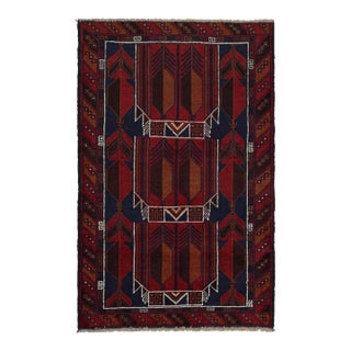 Rug & Kilim’s Afghani Baluch Tribal Rug in Red With Geometric Patterns For Sale