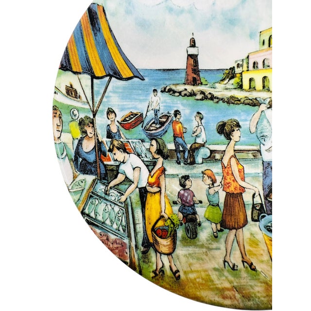 1980s Vintage Brunelli Designs Made in Italy Folk Art Market Scene Ceramic Salad Plates - Set of 6 For Sale - Image 11 of 18