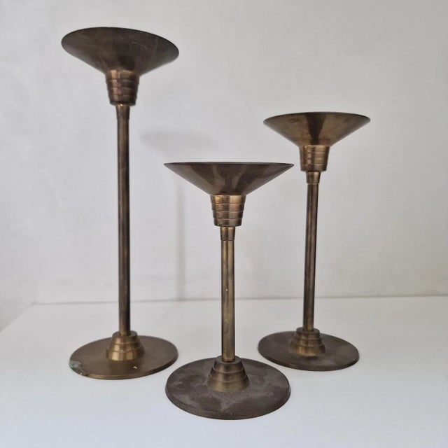 Silvestri Brass Candlesticks, Set of 3 For Sale - Image 4 of 4