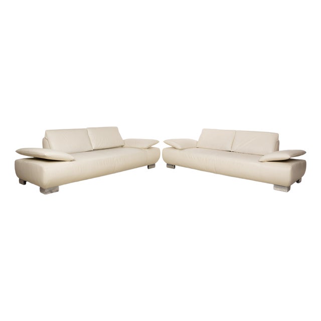 Leather Sofa Set in White Cream from Koinor Volare, Set of 2 For Sale