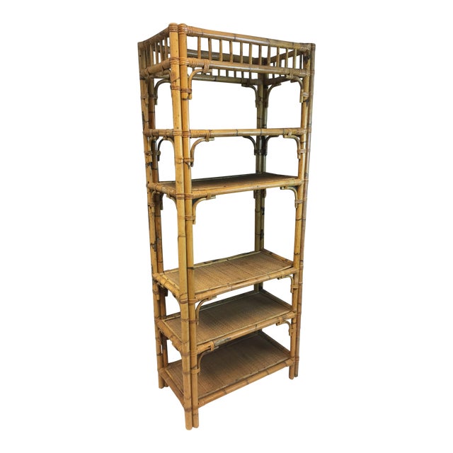 Vintage Boho Chic Bamboo & Rattan Etagere Chairish