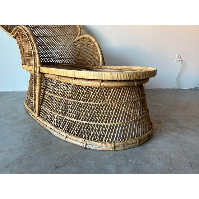 Vintage Bohemian Wicker Rattan Peacock Back Chaise Lounge Chairish