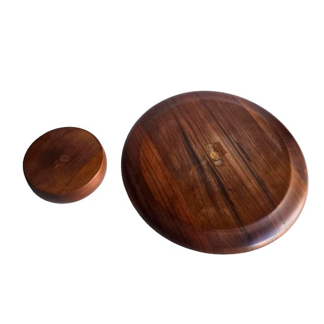 Mid 20th Century Hand Turned Black Walnut Wood Chip and Dip Set, 2 Pieces For Sale - Image 13 of 15