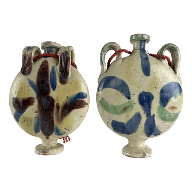 Ceramic Wayfarers Water Bottles, Late 1800s, Set of 2 For Sale