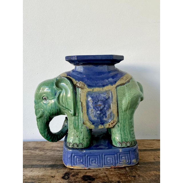 Green Vintage Glazed Ceramic Elephant Low Stool For Sale - Image 8 of 14