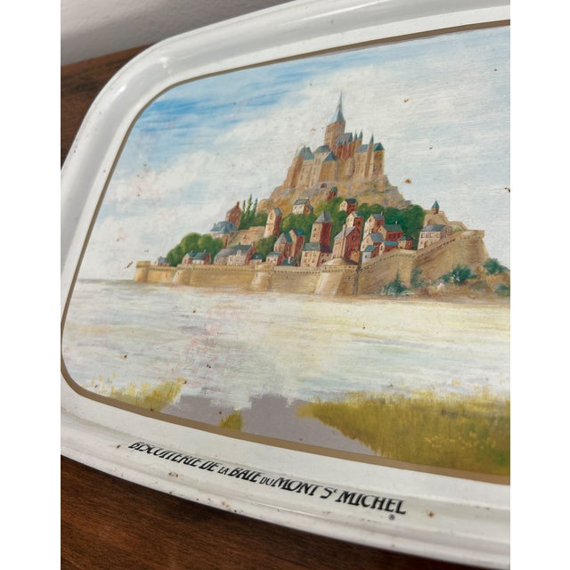 1980s Collectible Metal Serving Tray / French Advertising Tin La Biscuiterie De La Baie Du Mont Saint Michel For Sale - Image 10 of 16