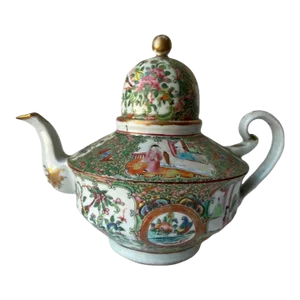 19th Century Antique Rose Medallion Teapot
