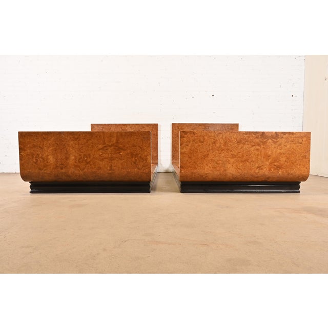 Brown Émile-Jacques Ruhlmann Style French Art Deco Burl Wood Twin Size Beds, Pair For Sale - Image 8 of 10