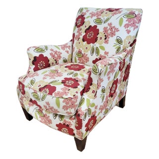 Vintage Modern Floral Upholstered Lounge Bergere Arm Chair For Sale