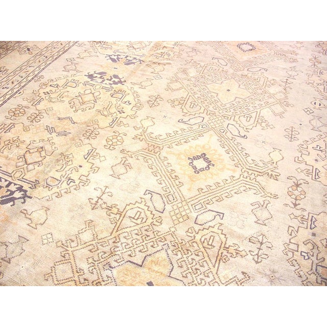 1930s Tan Camel Geometric Antique Turkish Decorative Oushak Rug 13' X 18'4" Handknotted Wool Carpet For Sale In New York - Image 6 of 6
